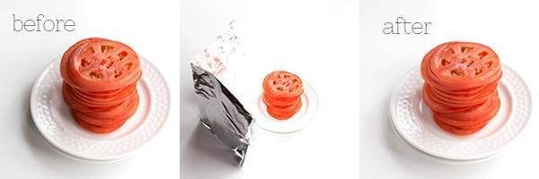 Tomatoes on plates.