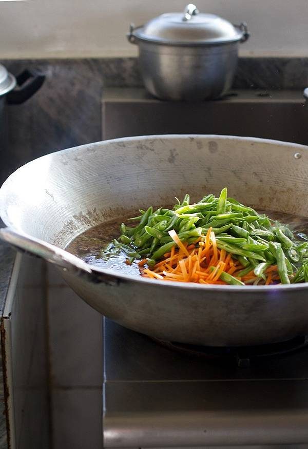 Food in a skillet.